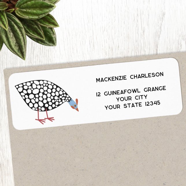 Etiqueta Dirección de devolución de aves de Guinea Fowl (Fun Guineafowl bird return address label)
