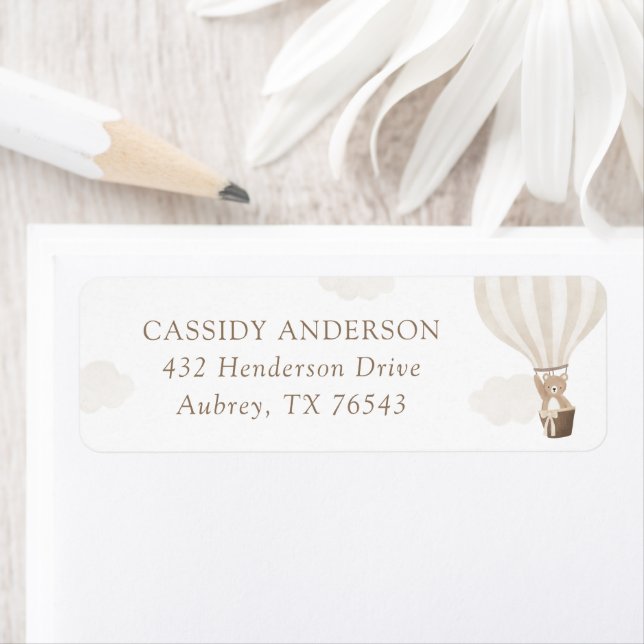 Etiqueta Dirección de devolución de Baby Shower de Bear Bea (In situ)