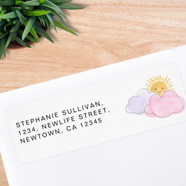 Etiqueta Dirección de devolución de Baby Shower de Sun and  (Subido por el creador)