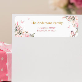 Etiqueta Dirección de devolución de Baby Shower Floral Prin