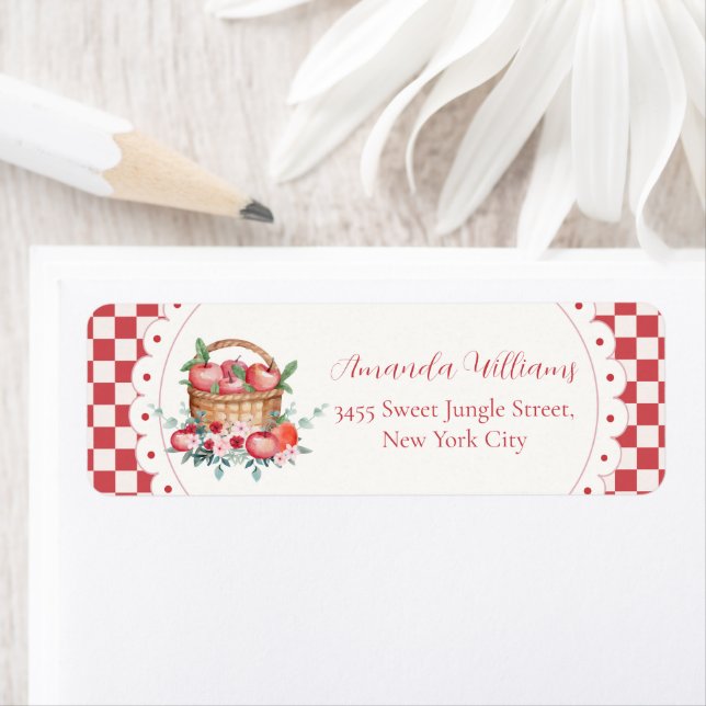 Etiqueta Dirección de devolución de baby shower Gingham Har (In situ)
