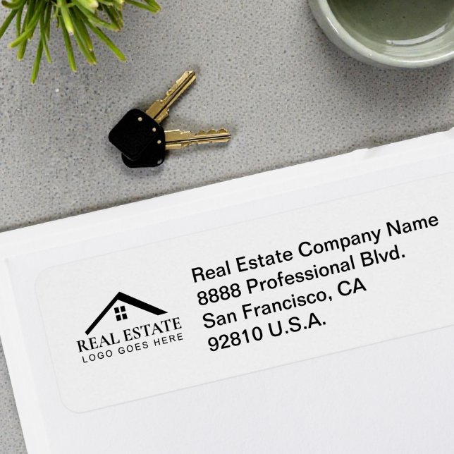 Etiqueta Dirección de devolución de bienes raíces personali (Customizable logo and return address envelope and package labels.)