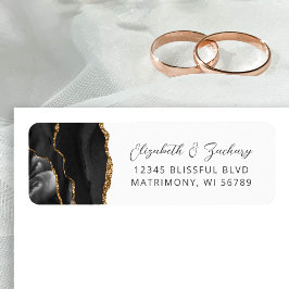 Etiqueta Dirección de devolución de boda Agate Black Gold