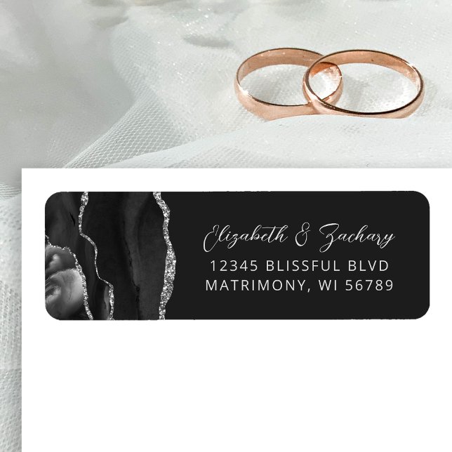 Etiqueta Dirección de devolución de boda Agate Black Silver (Subido por el creador)