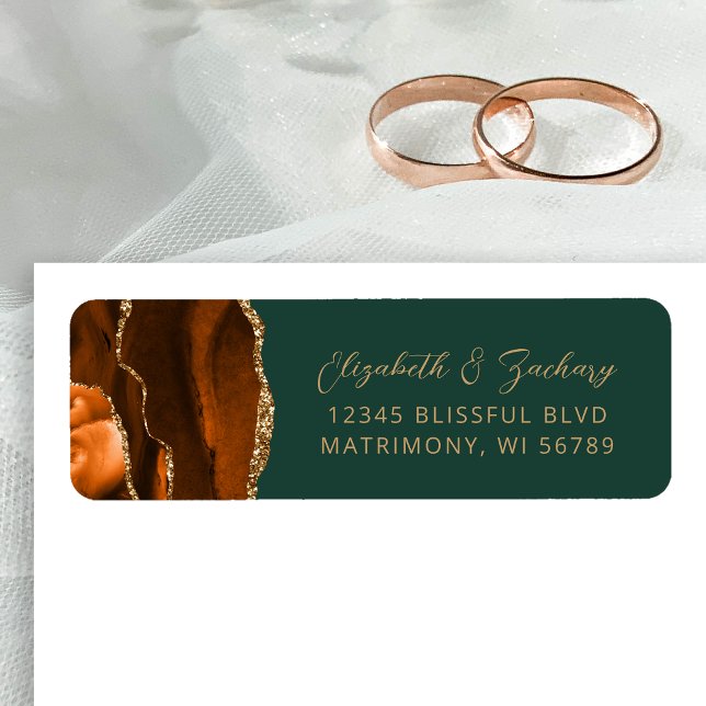 Etiqueta Dirección de devolución de boda Agate Burnt Orange (Subido por el creador)