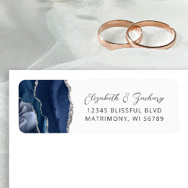 Etiqueta Dirección de devolución de boda Agate Navy Azul Pl