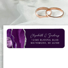 Etiqueta Dirección de devolución de boda Agate Purple Silve