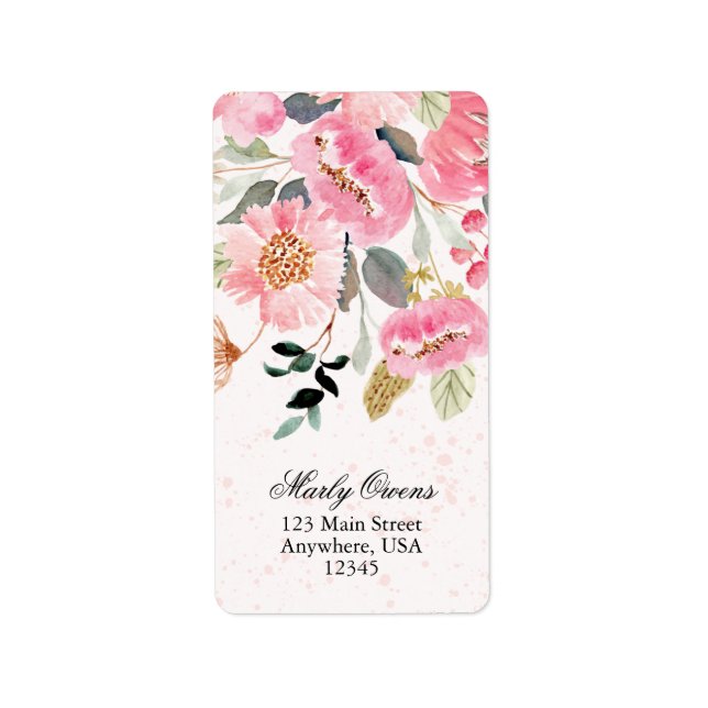 Etiqueta Dirección de devolución de boda Chic Pink Wildflow (Frente)