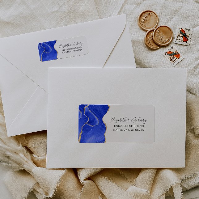Etiqueta Dirección de devolución de boda Chic Royal Blue Go (Subido por el creador)