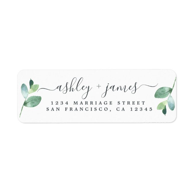 Etiqueta Dirección de devolución de boda Chic Script Green  (Frente)