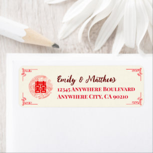 Etiqueta Dirección de devolución de boda china roja Dragón