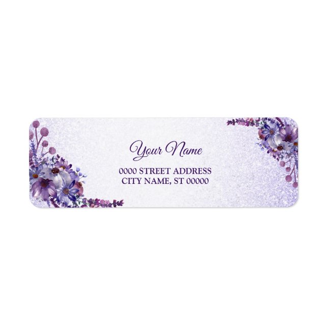 Etiqueta Dirección de devolución de boda con brillo floral  (Frente)