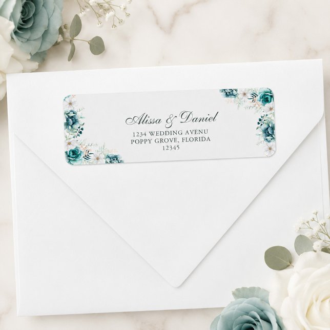 Etiqueta Dirección de devolución de boda con flor silvestre (Teal Wildflower Wedding Return Address Label)