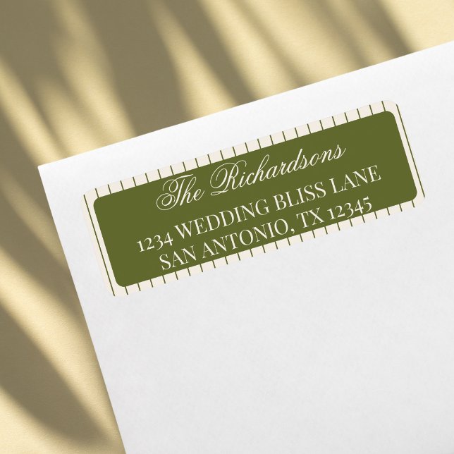 Etiqueta Dirección de devolución de boda con rayas de oliva (Subido por el creador)