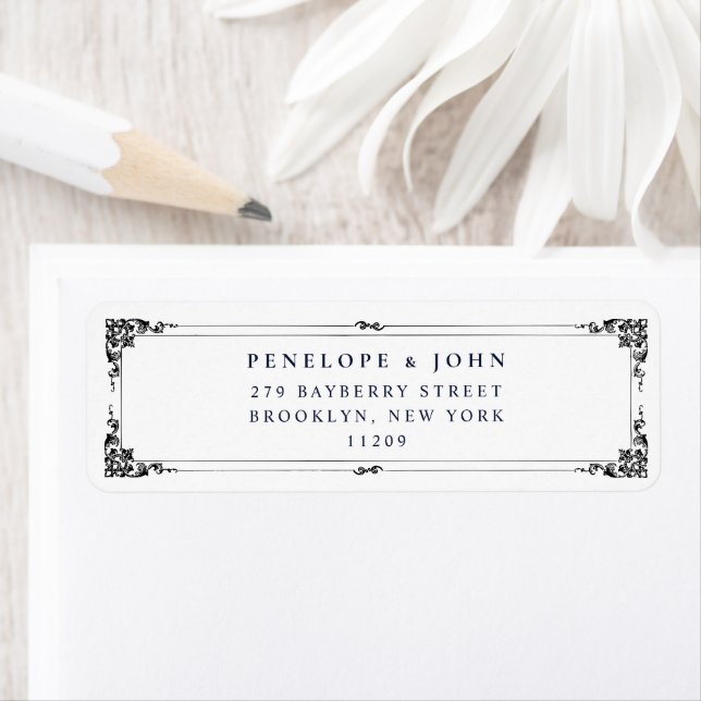 Etiqueta Dirección de devolución de boda con serif minimali (In situ)