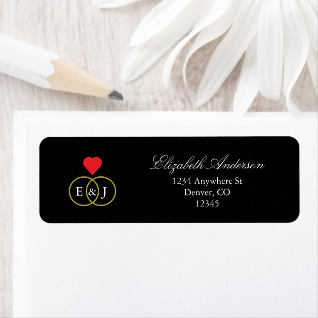Etiqueta Dirección de devolución de Boda de anillo entrelaz (In situ)