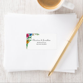 Etiqueta Dirección de devolución de boda de flores brillant