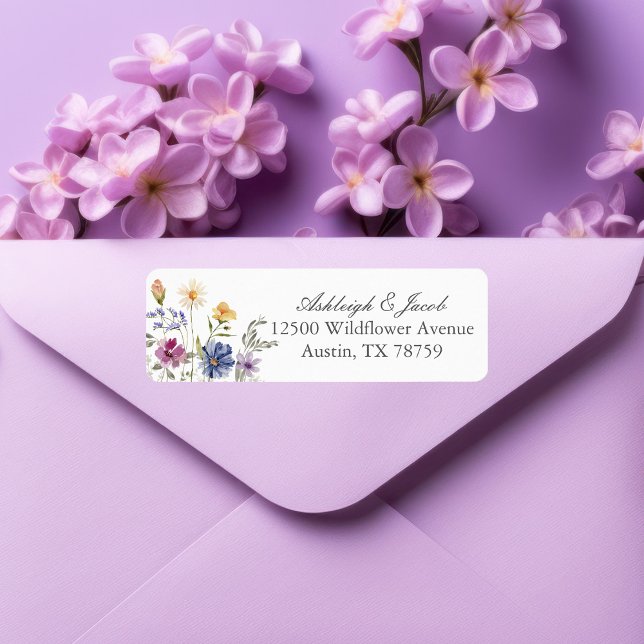 Etiqueta Dirección de devolución de boda de flores silvestr (Subido por el creador)
