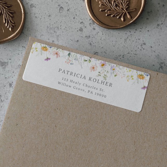 Etiqueta Dirección de devolución de boda de flores silvestr (Subido por el creador)
