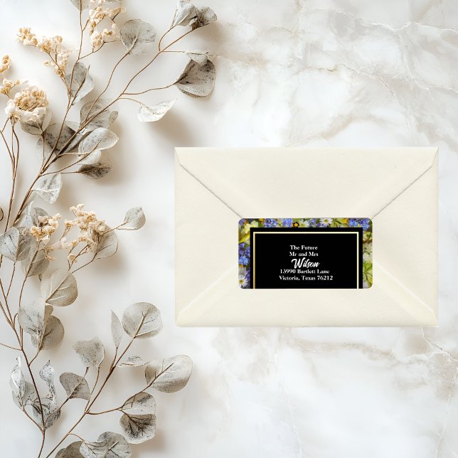 Etiqueta Dirección de devolución de Boda de flores silvestr (Subido por el creador)