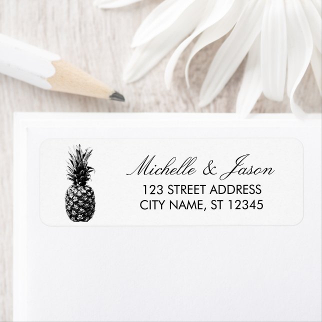 Etiqueta Dirección de devolución de boda de piña tropical (In situ)