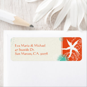 Etiqueta Dirección de devolución de Boda de Red Aqua Beach 