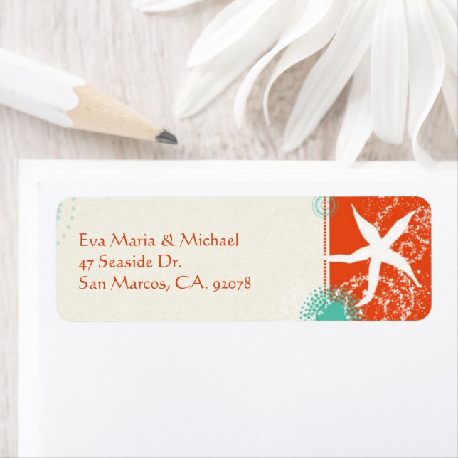 Etiqueta Dirección de devolución de Boda de Red Aqua Beach  (In situ)
