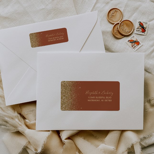 Etiqueta Dirección de devolución de Boda de Terracotta Gold (Subido por el creador)