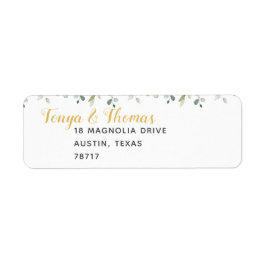Etiqueta Dirección de devolución de Boda de verde y oro
