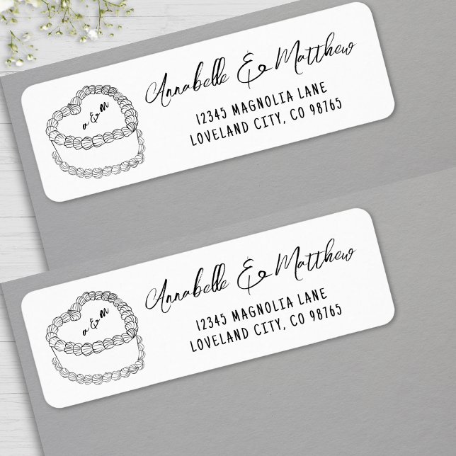 Etiqueta Dirección de devolución de boda dibujada a mano de (Vintage Cake Hand Drawn Wedding Return Address label )