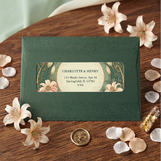 Etiqueta Dirección de devolución de boda Flora Art Nouveau