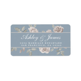 Etiqueta Dirección de devolución de Boda floral azul y Rosa