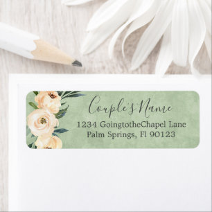 Etiqueta Dirección de devolución de boda floral beige verde