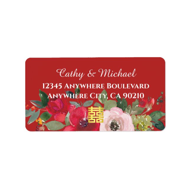 Etiqueta Dirección de devolución de boda floral china rosa  (Frente)