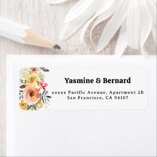 Etiqueta Dirección de devolución de boda floral de primaver