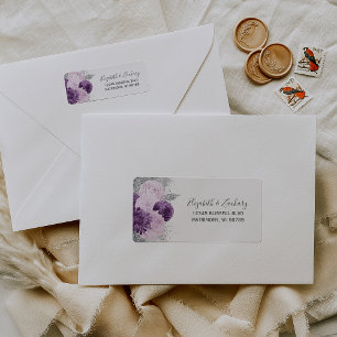 Etiqueta Dirección de devolución de boda Floral Morado Plat