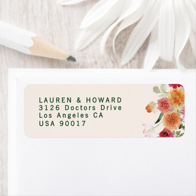 Etiqueta Dirección de devolución de boda floral romántica (In situ)