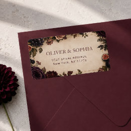 Etiqueta Dirección de devolución de boda floral vintage tem