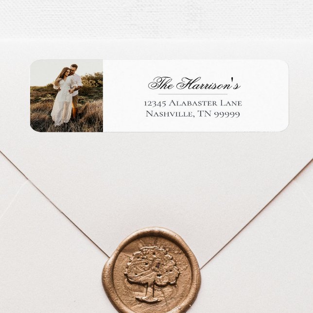 Etiqueta Dirección de devolución de Boda fotográfico modern (Modern Photo Wedding Return Address Labels)