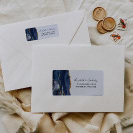 Etiqueta Dirección de devolución de boda Navy Gold Agate Pa