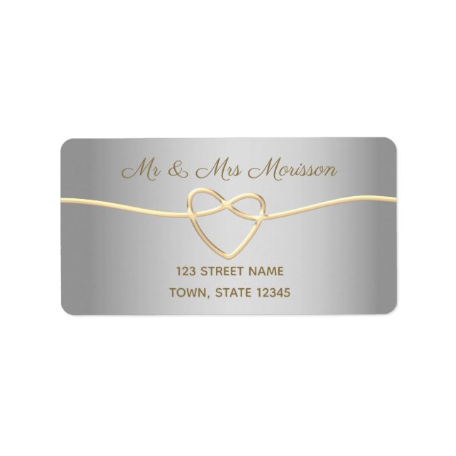 Etiqueta Dirección de devolución de Boda plateado (Frente)