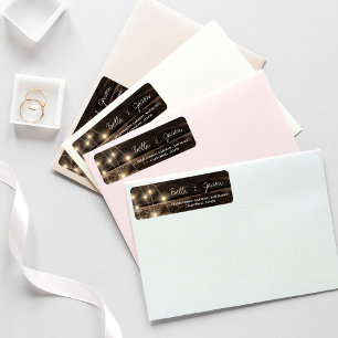 Etiqueta Dirección de devolución de Boda Rustic Wood String