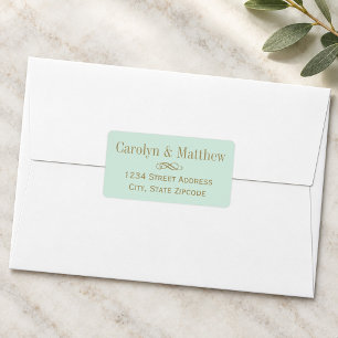 Etiqueta Dirección de devolución de boda vintage menta romá