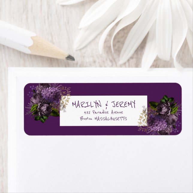 Etiqueta Dirección de devolución de Boho Purple Floral Styl (In situ)