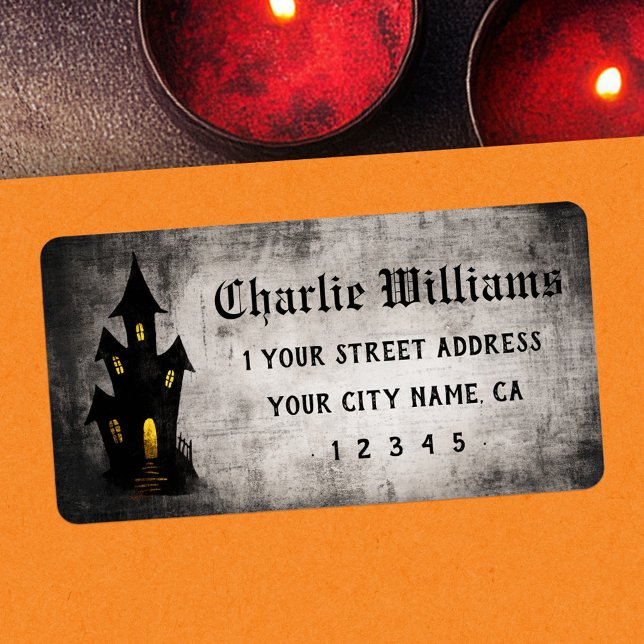 Etiqueta Dirección de devolución de casa embrujada espeluzn (Spooky haunted house Halloween return address Label)