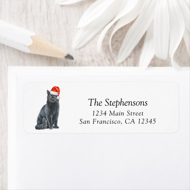 Etiqueta Dirección de devolución de Cat Santa Hat Navidades (In situ)
