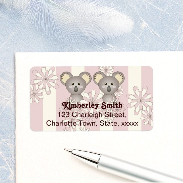 Etiqueta Dirección de devolución de Chica gemelo Koala bebé (Subido por el creador)