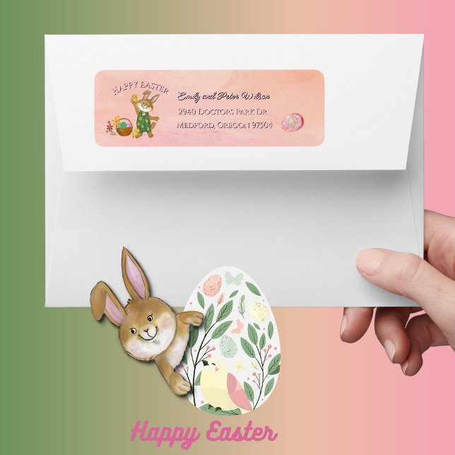 Etiqueta Dirección de devolución de conejito rosa de pascua (Cool Fun Pink Easter Bunny Return Address Label )