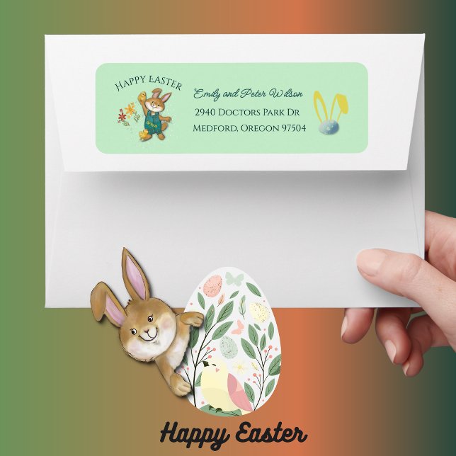Etiqueta Dirección de devolución de conejo de Pascua (Cute Easter Bunny Return Address Label )