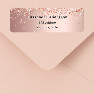 Etiqueta dirección de devolución de confeti de oro de Rosa